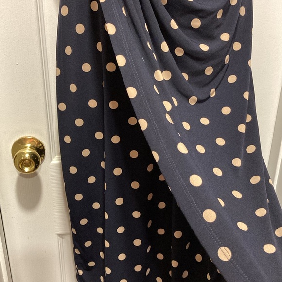 NWOT - Connected Apparel Navy & Cream Polka Dot Faux Wrap Dress - Size 12 - Picture 4 of 15